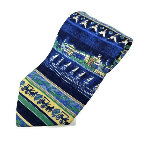 English Sports Shop Mens Neck Tie Bermuda Summer Fun 100% Silk Made in Italy 61" - Picture 1 of 10